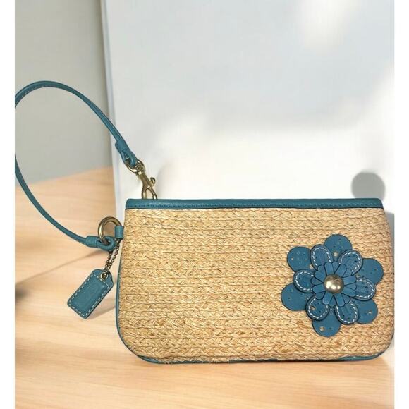 Y2K Coach F13373 Bleecker Straw Tote Bag & Wristlet - Picture 7 of 15